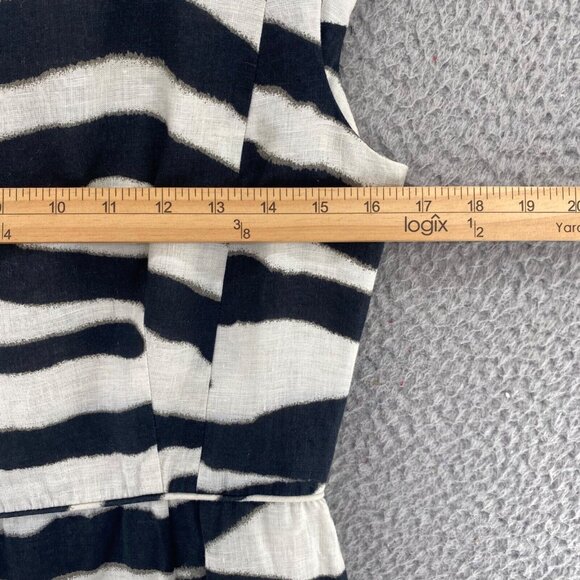 Banana Republic Dress Women 10 Ivory Black Zebra Stripe Linen Sheath Career Work - Picture 8 of 11